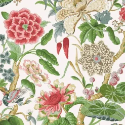 Thibaut Grand Palace Hill Garden Wallpaper - Coral & Green