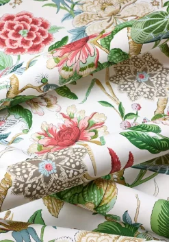 Thibaut Grand Palace Hill Garden Wallpaper - Coral & Green