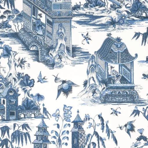Thibaut Grand Palace Wallpaper - Blue & White