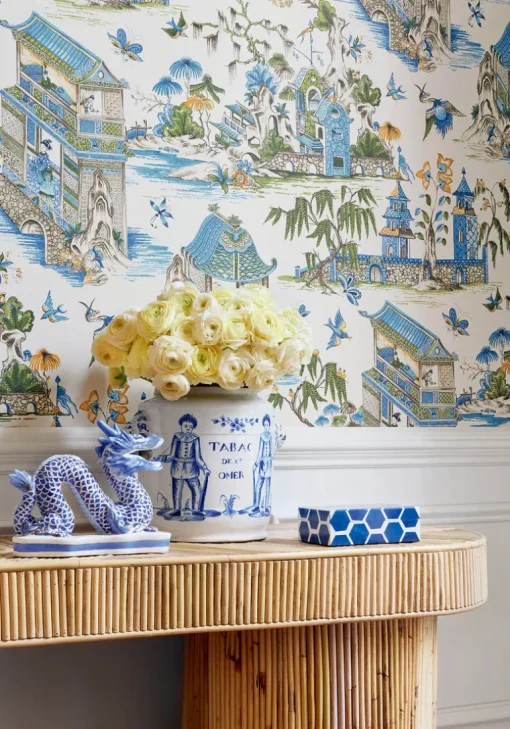 Thibaut Grand Palace Wallpaper - Blue & Green