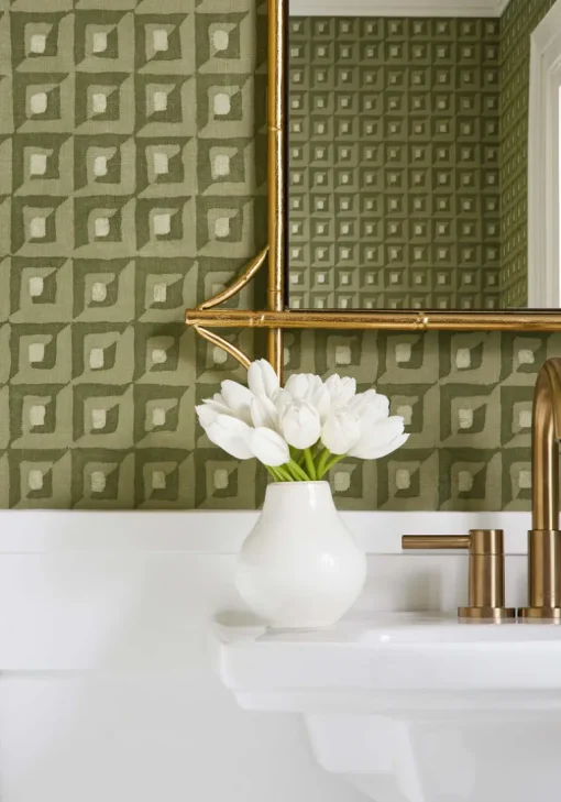 Thibaut Modern Resource 3 Square Dance Wallpaper - Olive Green