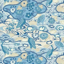 Thibaut Pavilion Heron Stream Wallpaper - Blue