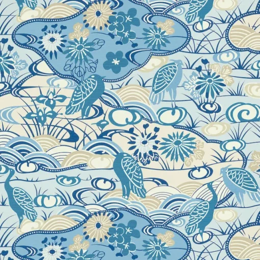 Thibaut Pavilion Heron Stream Wallpaper - Blue