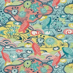 Thibaut Pavilion Heron Stream Wallpaper - Coral & Aqua