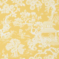 Thibaut Pavilion Japanese Garden Wallpaper - Yellow