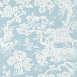 Thibaut Pavilion Japanese Garden Wallpaper - Spa Blue