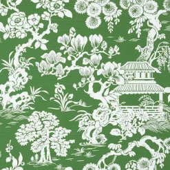 Thibaut Pavilion Japanese Garden Wallpaper - Emerald