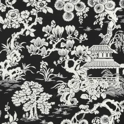 Thibaut Pavilion Japanese Garden Wallpaper - Black