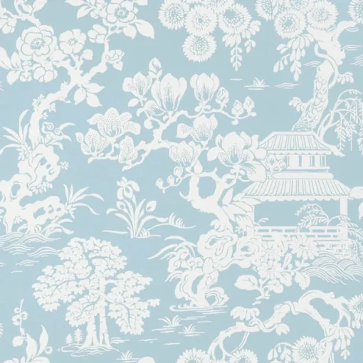 Thibaut Pavilion Japanese Garden Wallpaper - Spa Blue