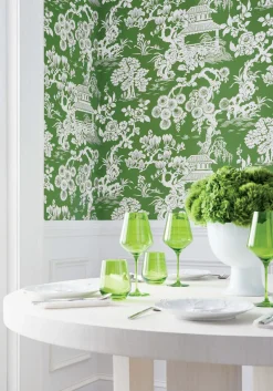 Thibaut Pavilion Japanese Garden Wallpaper - Emerald