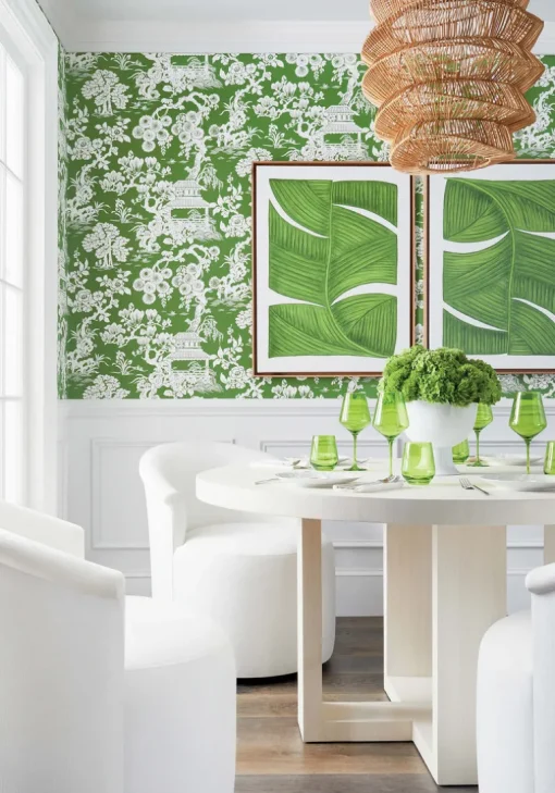 Thibaut Pavilion Japanese Garden Wallpaper - Emerald