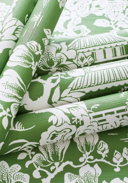 Thibaut Pavilion Japanese Garden Wallpaper - Emerald