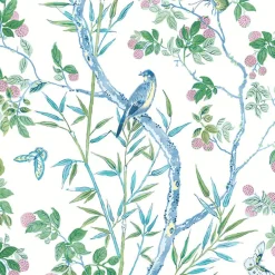 Thibaut Sojourn Claire Wallpaper - Blue & Green
