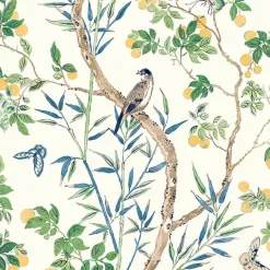 Thibaut Sojourn Claire Wallpaper - Yellow & Navy