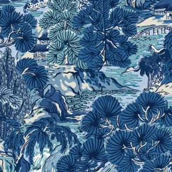 Thibaut Sojourn Pagoda Trees Wallpaper - Blues