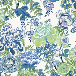 Thibaut Sojourn Peony Garden Wallpaper - Blue & Green