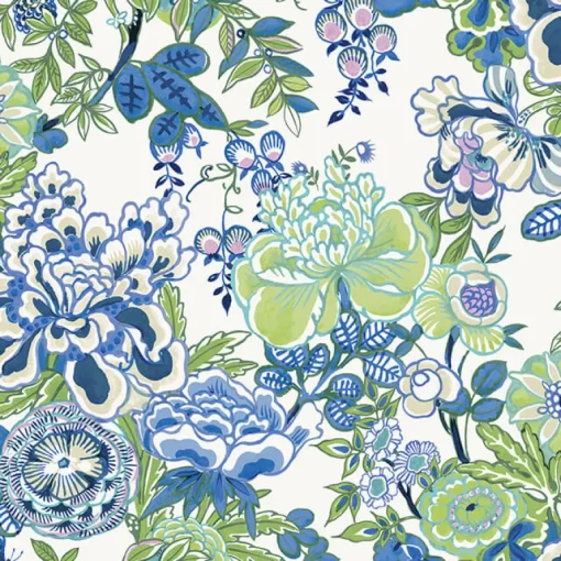 Thibaut Sojourn Peony Garden Wallpaper - Blue & Green