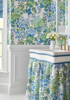 Thibaut Sojourn Peony Garden Wallpaper - Blue & Green