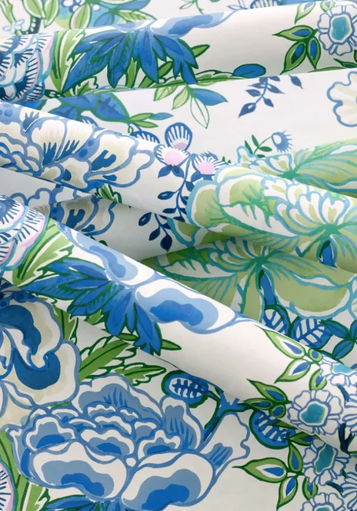 Thibaut Sojourn Peony Garden Wallpaper - Blue & Green