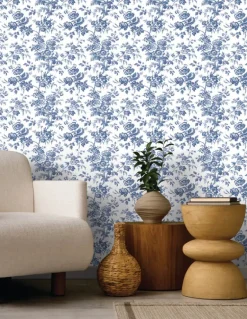 Toile Resource Library Anemone Toile Wallpaper - Blue