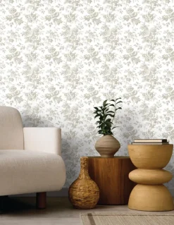 Toile Resource Library Anemone Toile Wallpaper - Brown