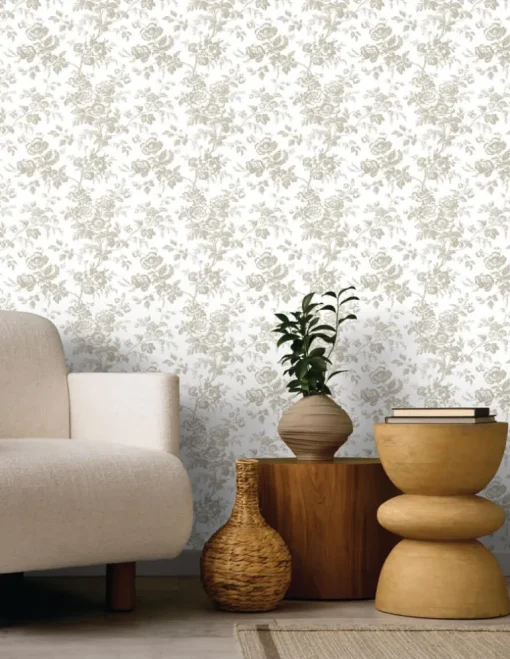 Toile Resource Library Anemone Toile Wallpaper - Brown