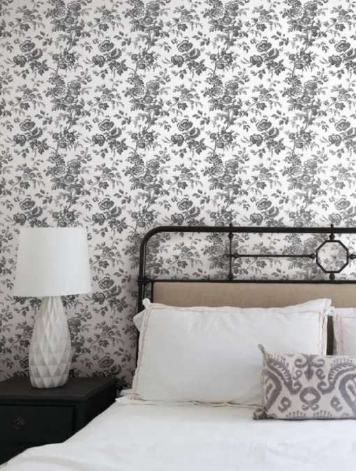 Toile Resource Library Anemone Toile Wallpaper - Black