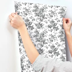 Toile Resource Library Anemone Toile Wallpaper - Black