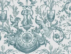 Toile Resource Library Avian Fountain Toile Wallpaper - Blue