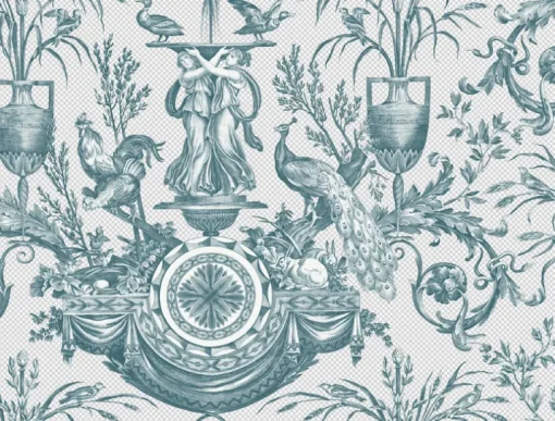 Toile Resource Library Avian Fountain Toile Wallpaper - Blue