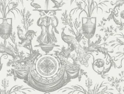 Toile Resource Library Avian Fountain Toile Wallpaper - Gray