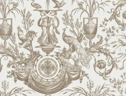 Toile Resource Library Avian Fountain Toile Wallpaper - Brown