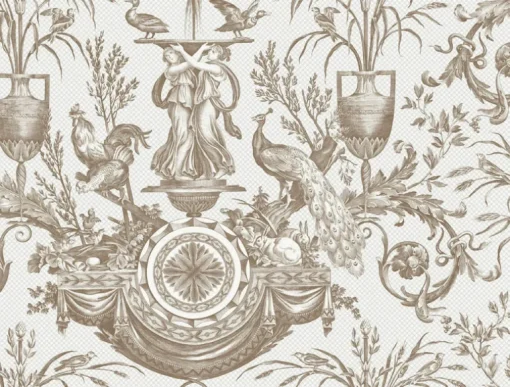 Toile Resource Library Avian Fountain Toile Wallpaper - Brown