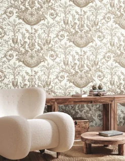 Toile Resource Library Avian Fountain Toile Wallpaper - Brown