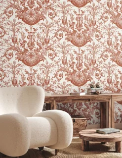 Toile Resource Library Avian Fountain Toile Wallpaper - Red