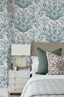 Toile Resource Library Avian Fountain Toile Wallpaper - Blue
