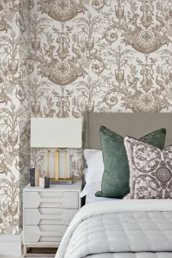 Toile Resource Library Avian Fountain Toile Wallpaper - Brown