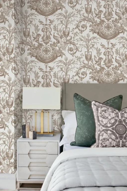 Toile Resource Library Avian Fountain Toile Wallpaper - Brown