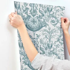 Toile Resource Library Avian Fountain Toile Wallpaper - Blue
