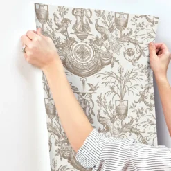 Toile Resource Library Avian Fountain Toile Wallpaper - Brown