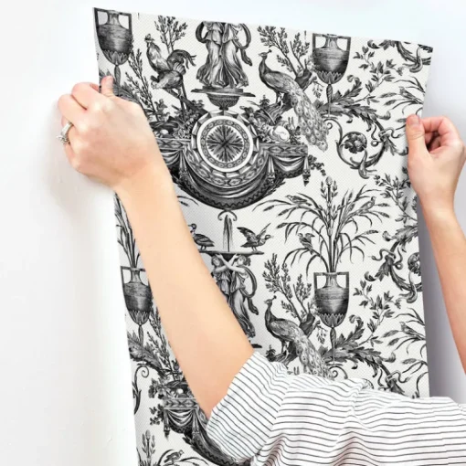 Toile Resource Library Avian Fountain Toile Wallpaper - Black