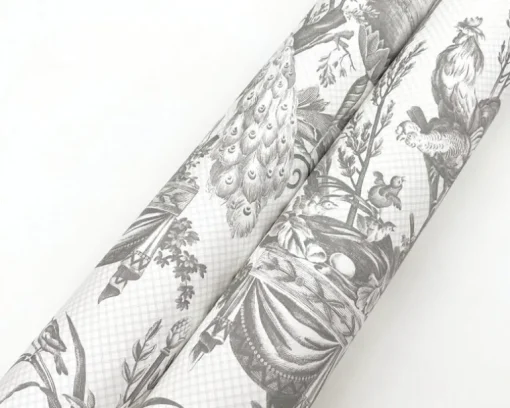 Toile Resource Library Avian Fountain Toile Wallpaper - Gray