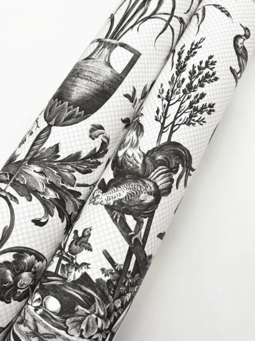 Toile Resource Library Avian Fountain Toile Wallpaper - Black