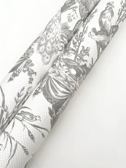 Toile Resource Library Avian Fountain Toile Wallpaper - Gray