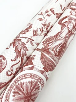 Toile Resource Library Avian Fountain Toile Wallpaper - Red
