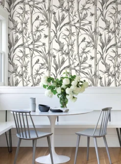 Toile Resource Library Bambou Toile Wallpaper - White