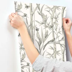Toile Resource Library Bambou Toile Wallpaper - White