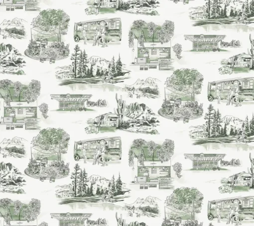 Toile Resource Library Modern Vista Toile Wallpaper - Green