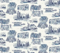 Toile Resource Library Modern Vista Toile Wallpaper - Blue