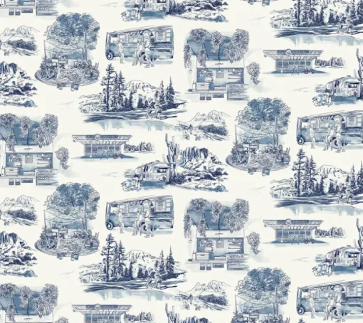 Toile Resource Library Modern Vista Toile Wallpaper - Blue